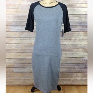 LuLaRoe Women’s Size Small Gray With Black Sleeves Julia Dress NWT